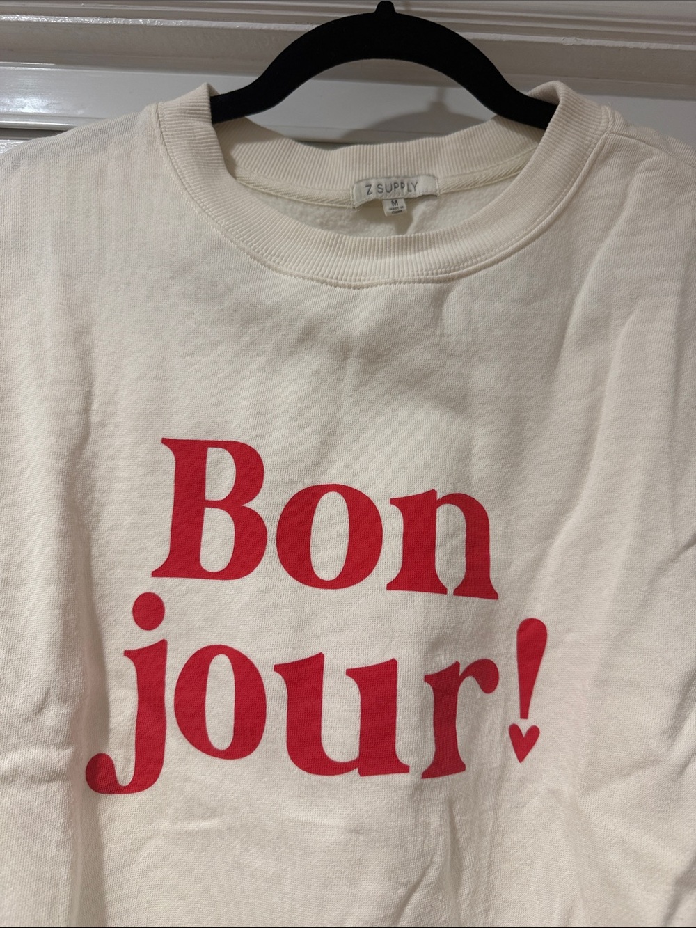 Z Supply ‘Bonjour!' Cream Graphic Sweatshirt with Red Print